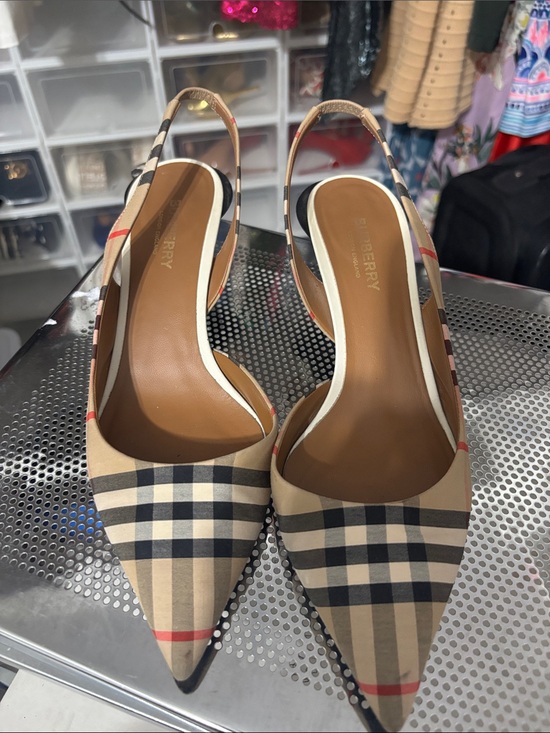 Burberry Shoes - Burberry Tan & Black Vintage Check Pointed Slingback Heels